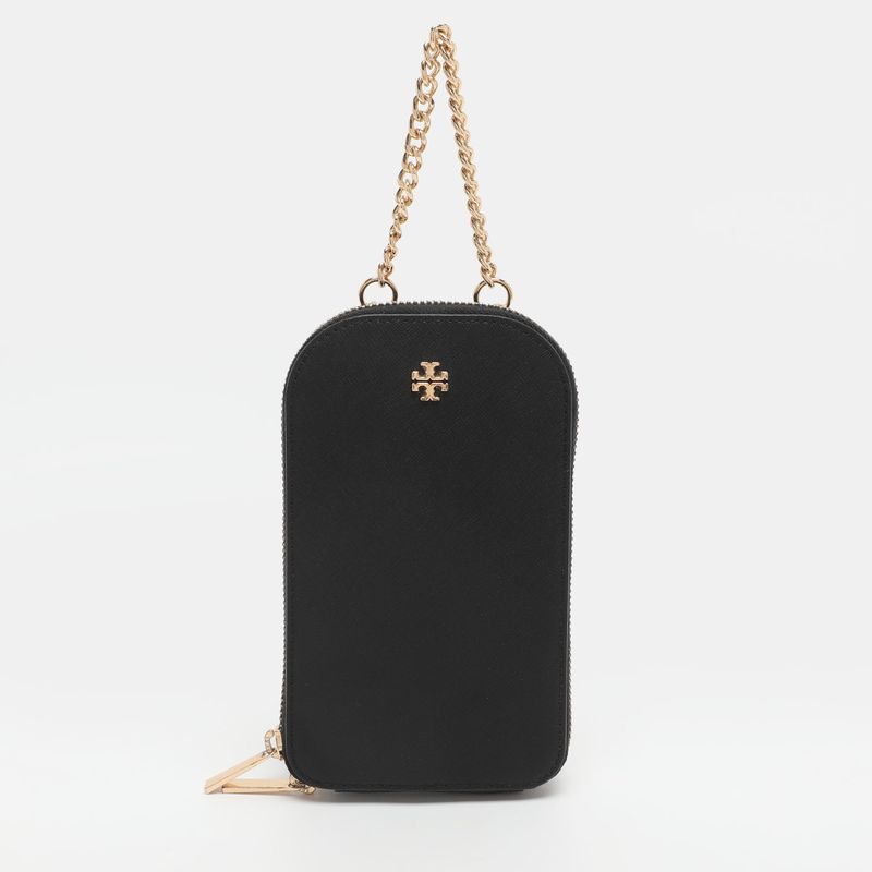 Tory Burch Emerson Black Leather Phone Crossbody Bag
